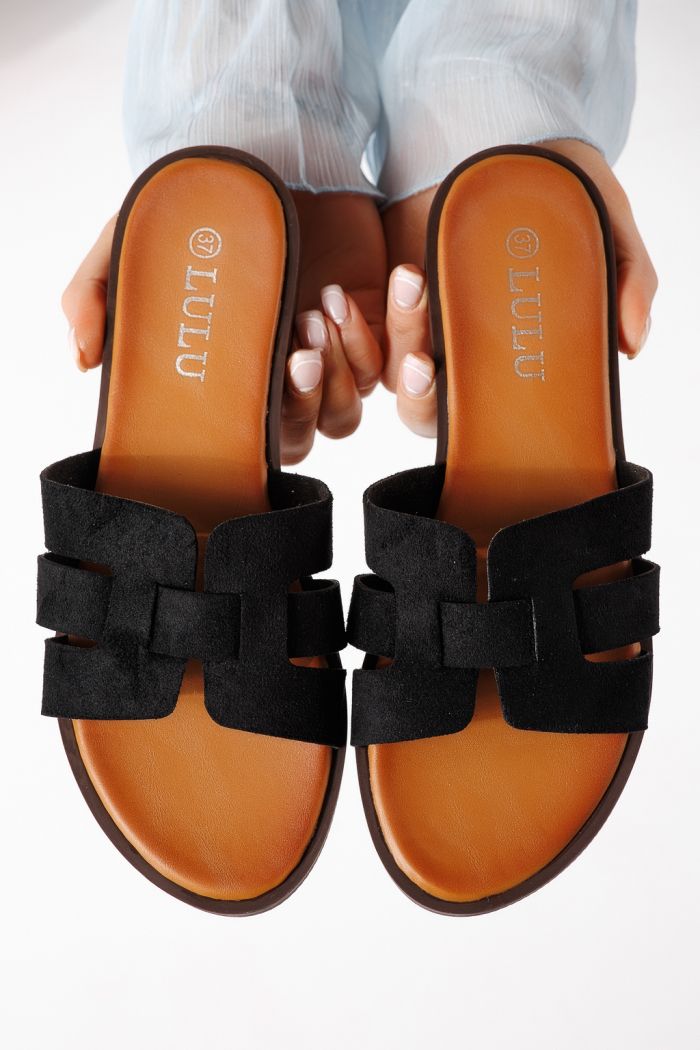 Női papucsok fekete öko velúrból készült Odessa #25104