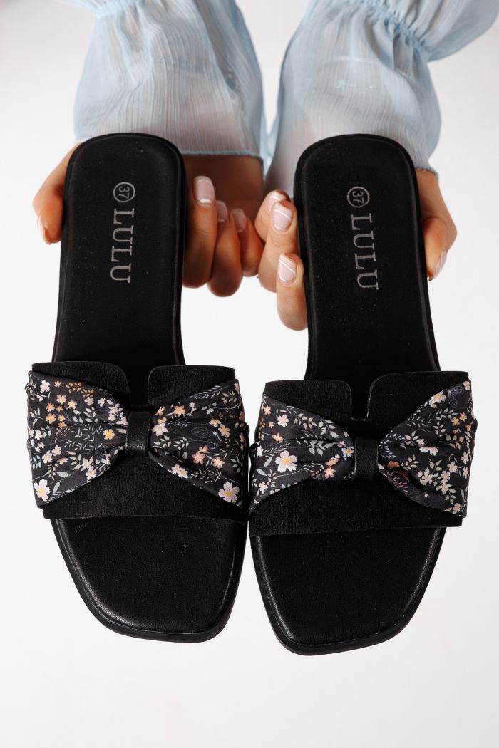 Női papucsok fekete öko velúrból készült Valeria #25055