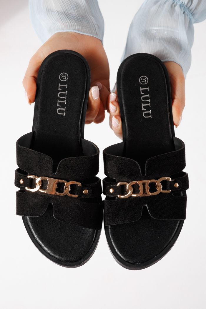 Női papucsok fekete öko velúrból készült Pilar #25051