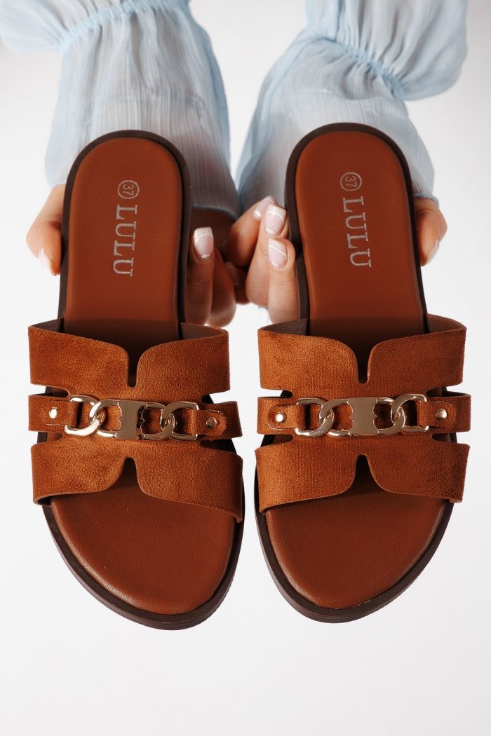 Női papucsok barna öko velúrból készült Pilar #25054