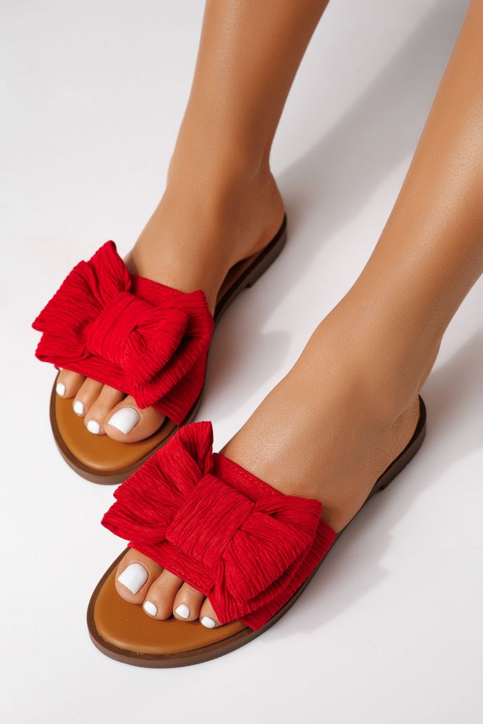 Női papucsok piros textil anyagból készült Zaida #25066