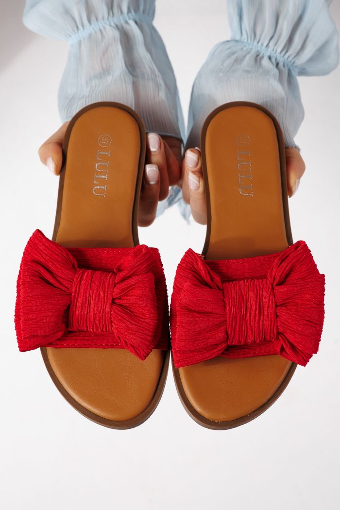 Női papucsok piros textil anyagból készült Zaida #25066