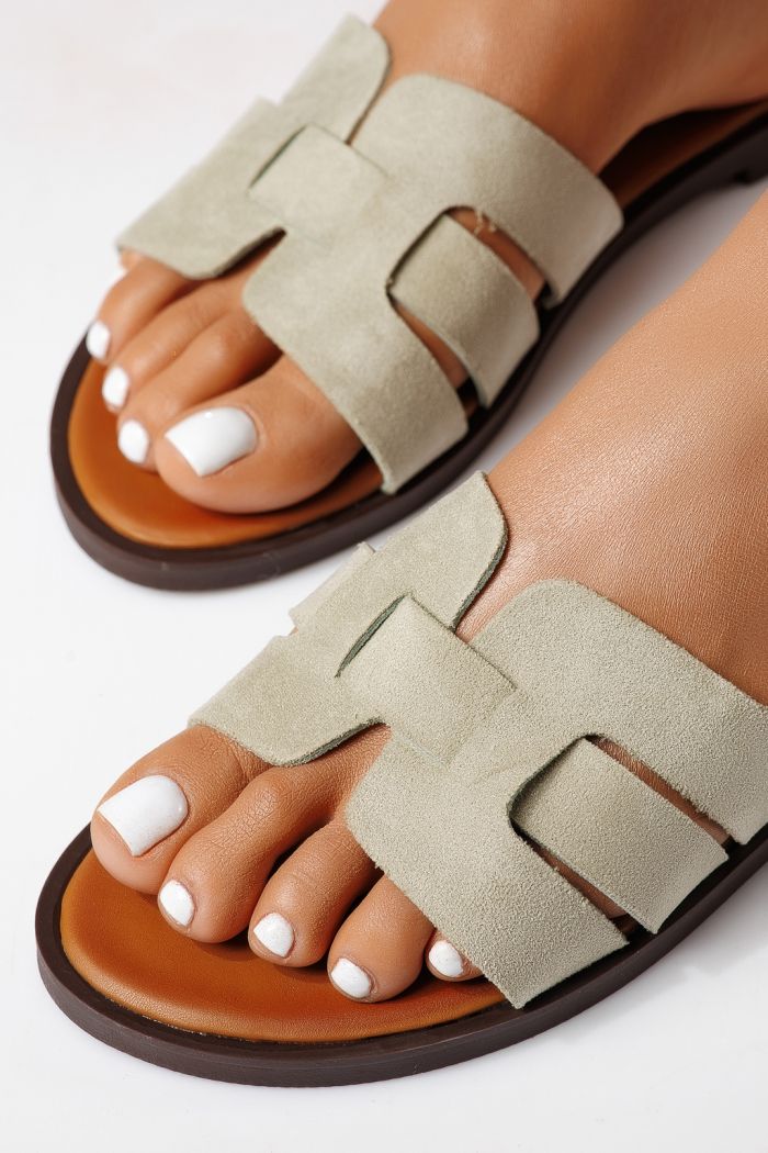 Női papucsok zöldellő öko velúrból készült Odessa #25105