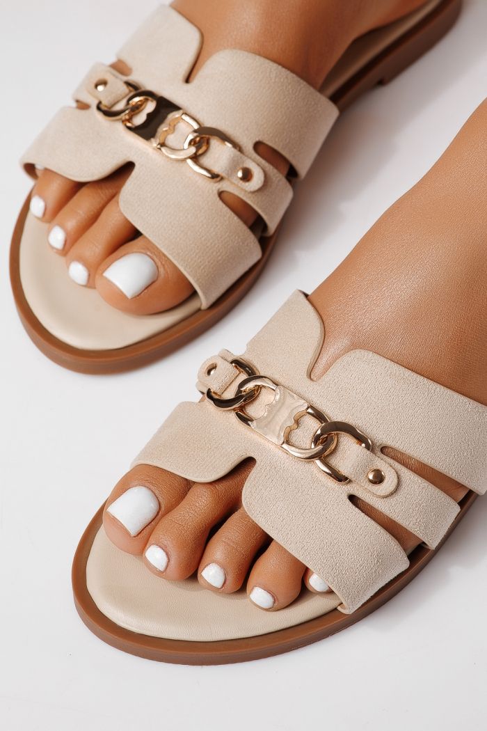 Női papucsok bézs öko velúrból készült Pilar #25050