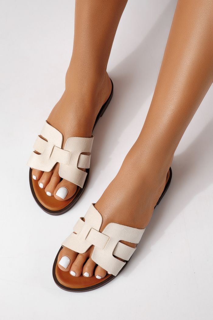 Női papucsok bézs öko velúrból készült Odessa #25109