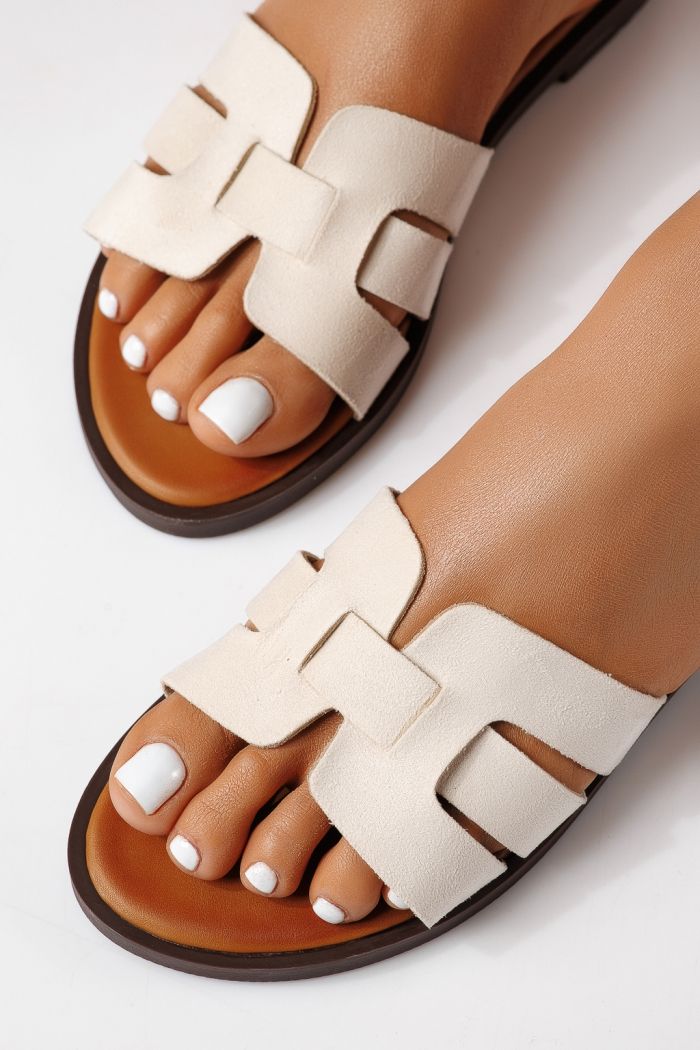 Női papucsok bézs öko velúrból készült Odessa #25109