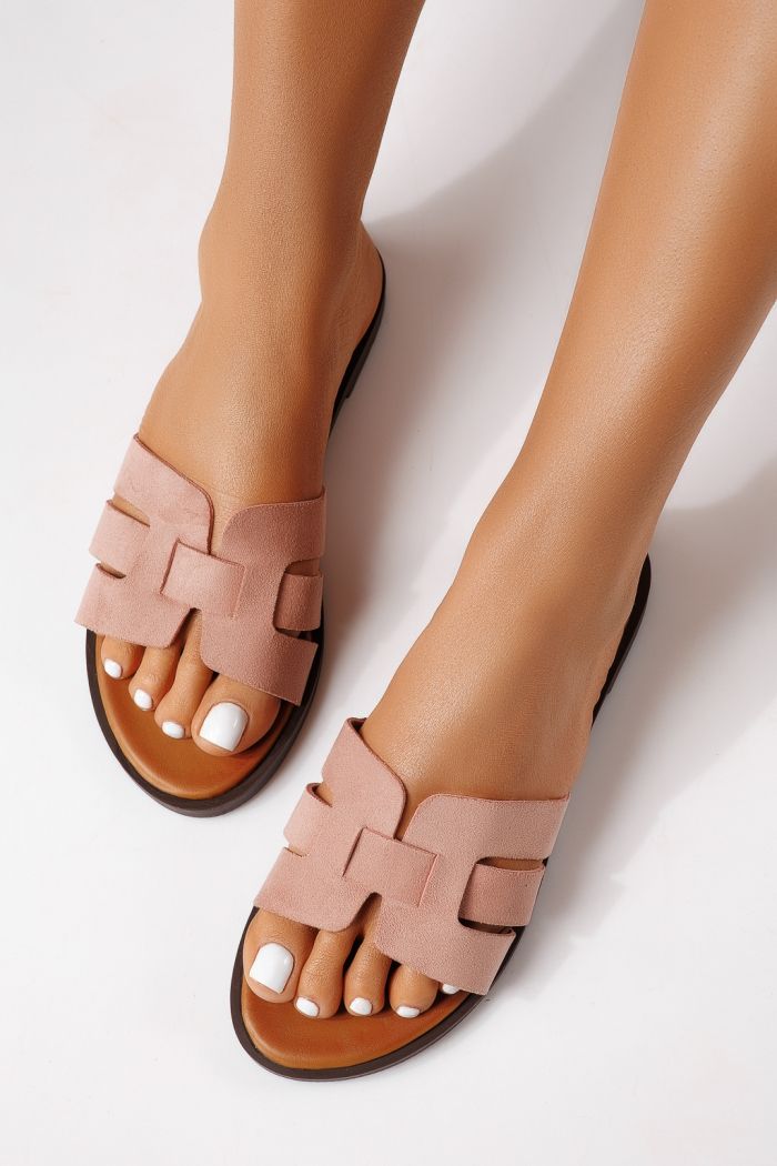 Női papucsok rózsaszín öko velúrból készült Odessa #25106