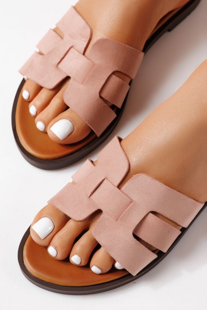 Női papucsok rózsaszín öko velúrból készült Odessa #25106