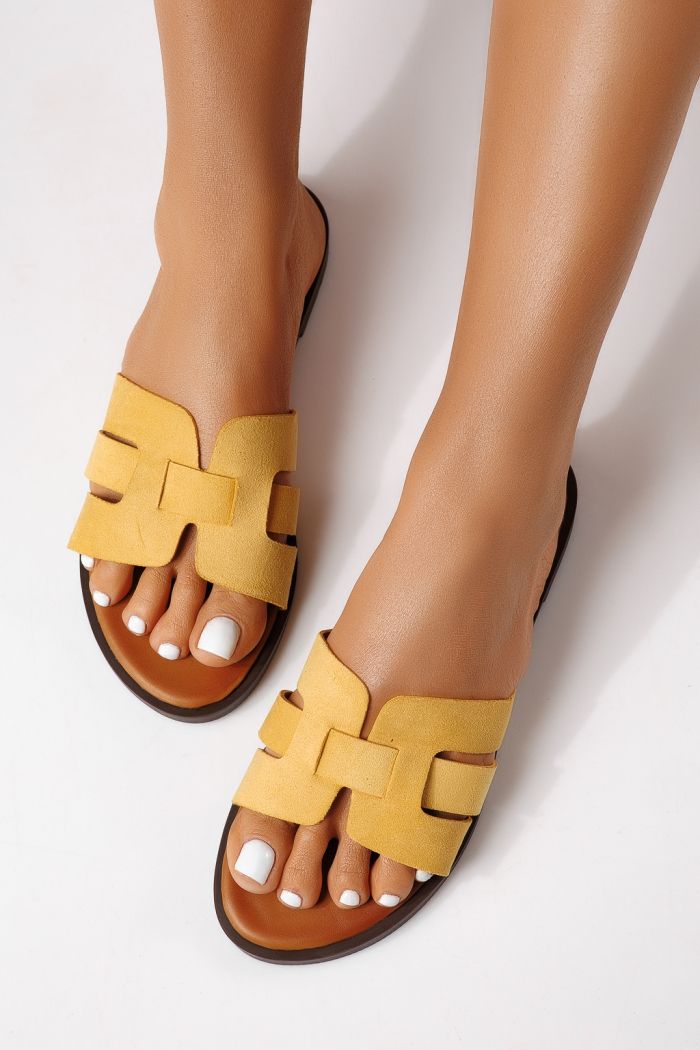 Női papucsok sárga öko velúrból készült Odessa #25108