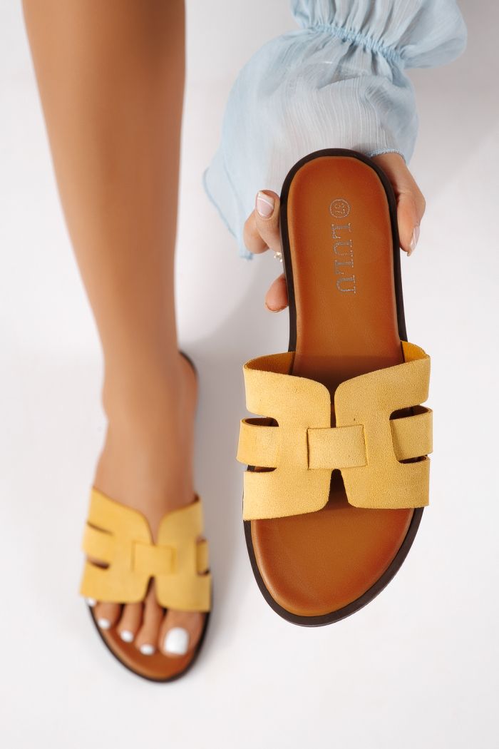 Női papucsok sárga öko velúrból készült Odessa #25108