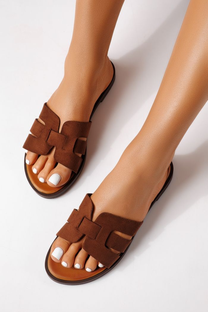 Női papucsok barna öko velúrból készült Odessa #25107