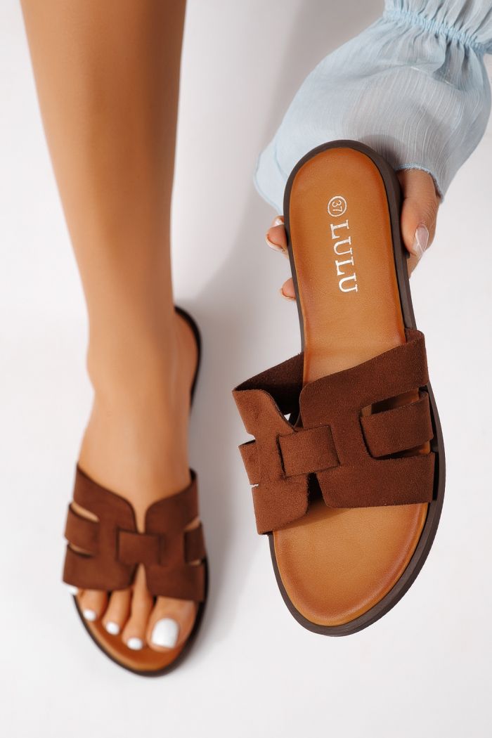 Női papucsok barna öko velúrból készült Odessa #25107