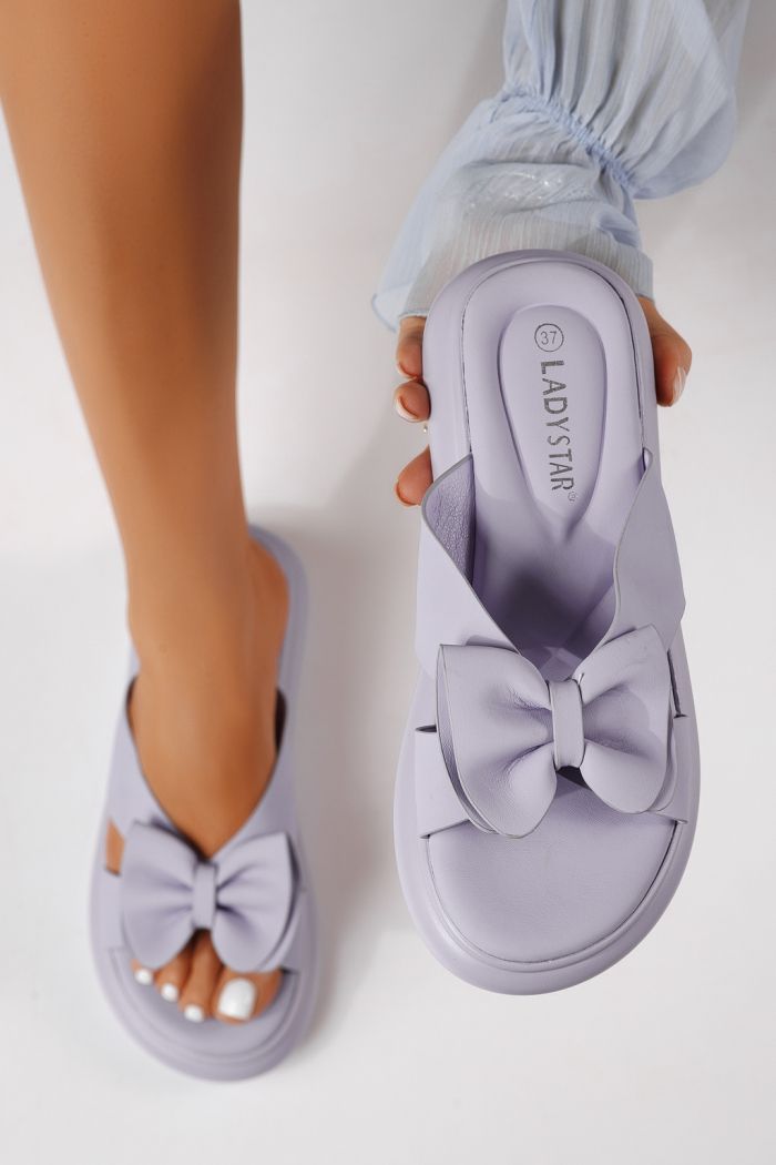 Női papucsok mályvaszínű öko bőrből készült Lorena #25045