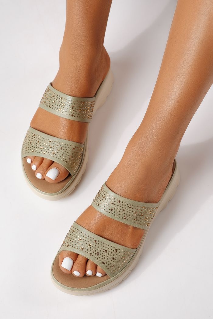 Női papucsok zöldellő öko bőrből készült Estela #25017