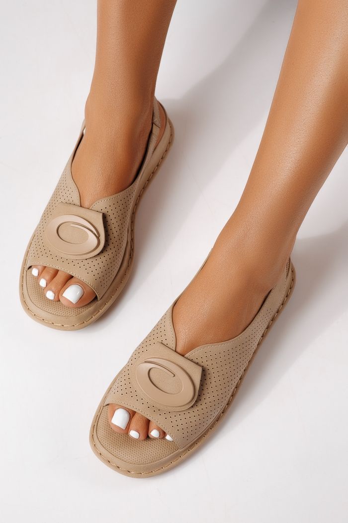 Női alacsony sarkú szandálok khaki öko bőrből készült Zaria #25176