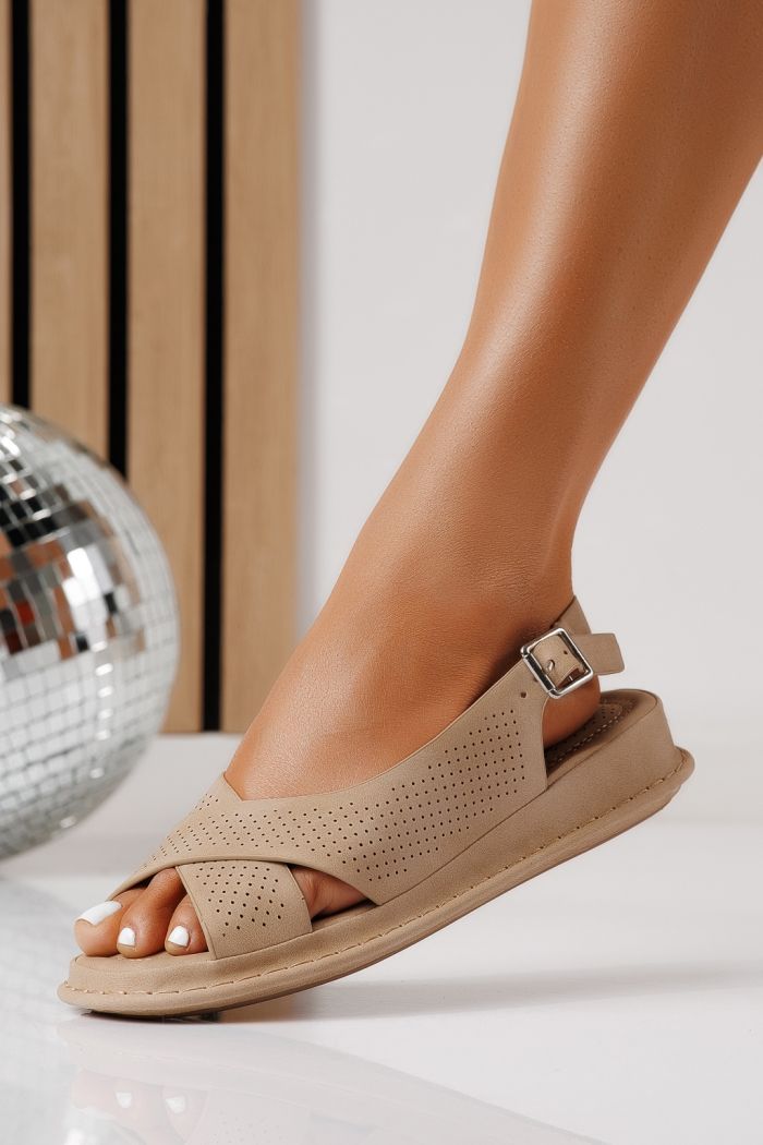 Női alacsony sarkú szandálok khaki öko bőrből készült Orelia #25178