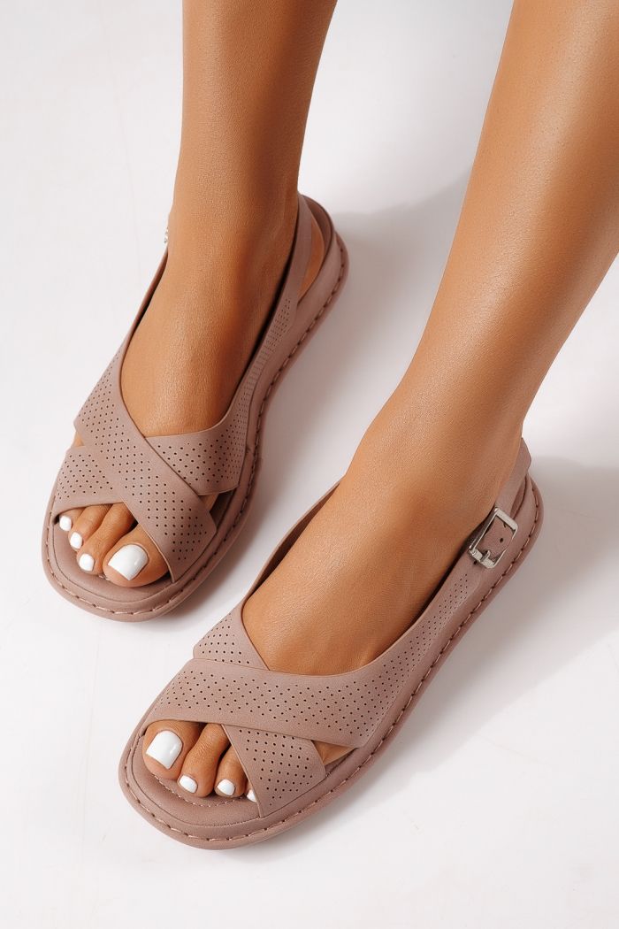 Női alacsony sarkú szandálok rózsaszín öko bőrből készült Orelia #25179