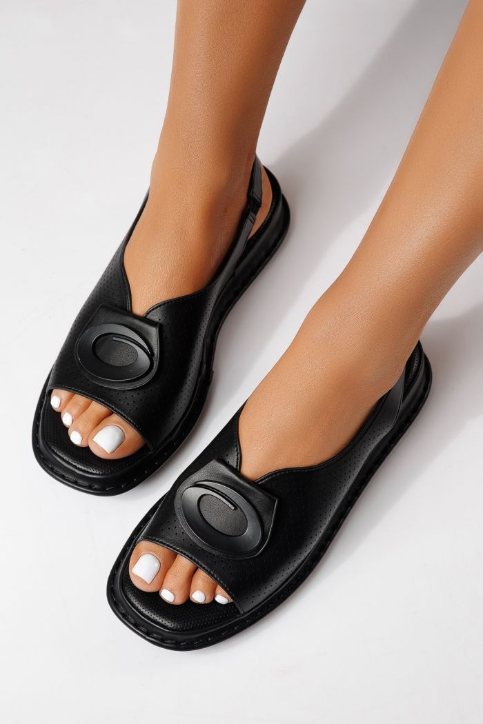 Női alacsony sarkú szandálok fekete öko bőrből készült Zaria #25175