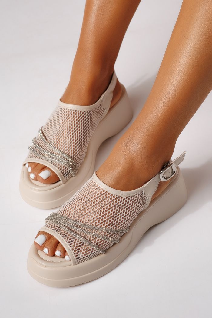 Női bézs színű textil platform szandál Tahlia #25259