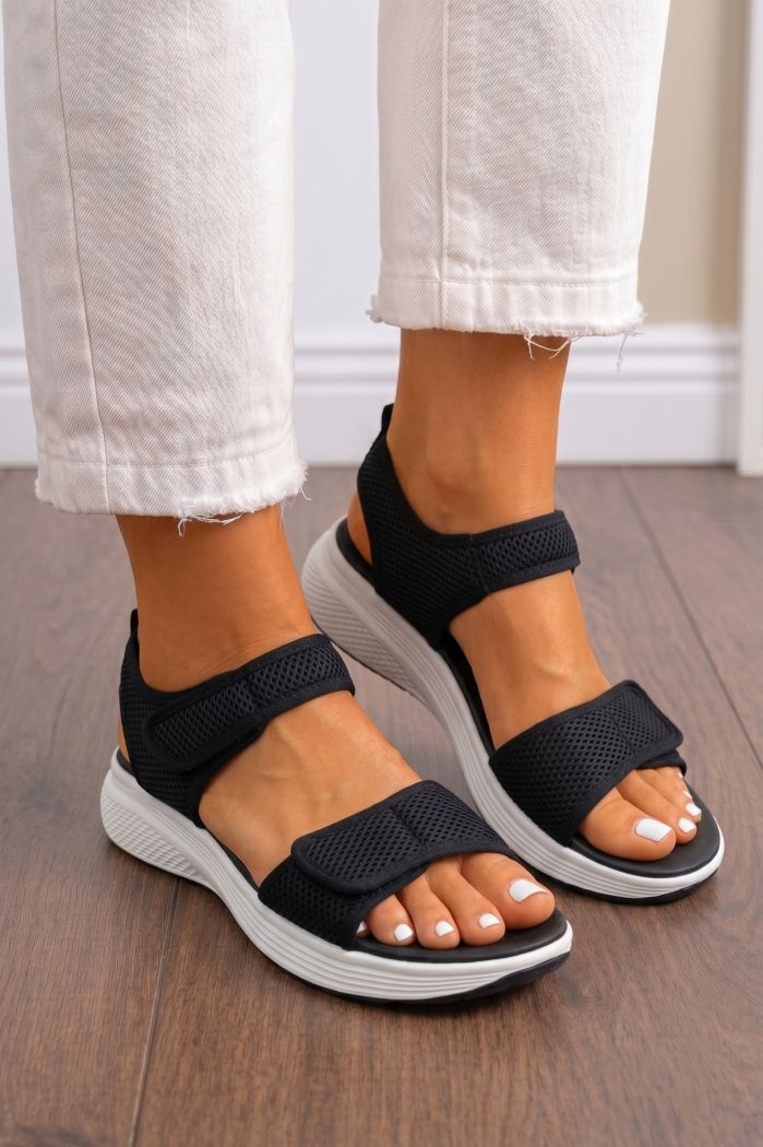 Női fekete textil platform szandál Odette #25405