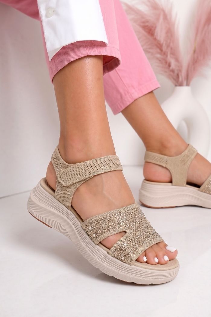 Női bézs színű textil platform szandál Samara #25408