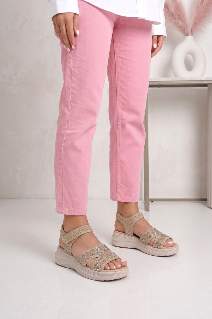 Női bézs színű textil platform szandál Samara #25408