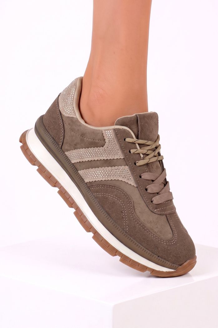 Női sportcipők khaki ökológiai velúr bőrből készült Ginevra #30044