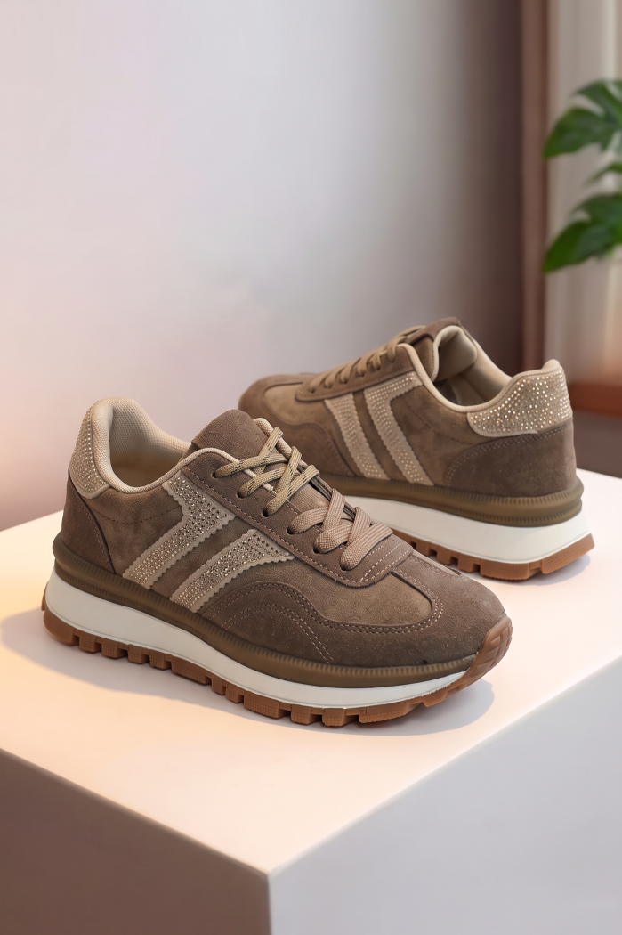 Női sportcipők khaki ökológiai velúr bőrből készült Ginevra #30044