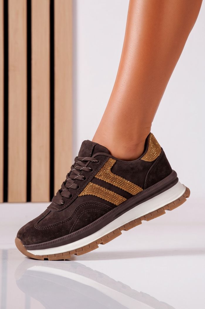 Női sportcipők barna ökológiai velúr bőrből készült Ginevra #30045
