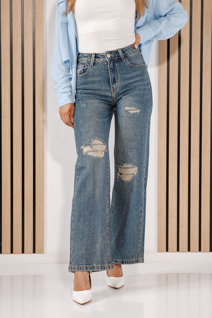 Női Wide Leg Fit farmernadrágok Neris kék #A1440