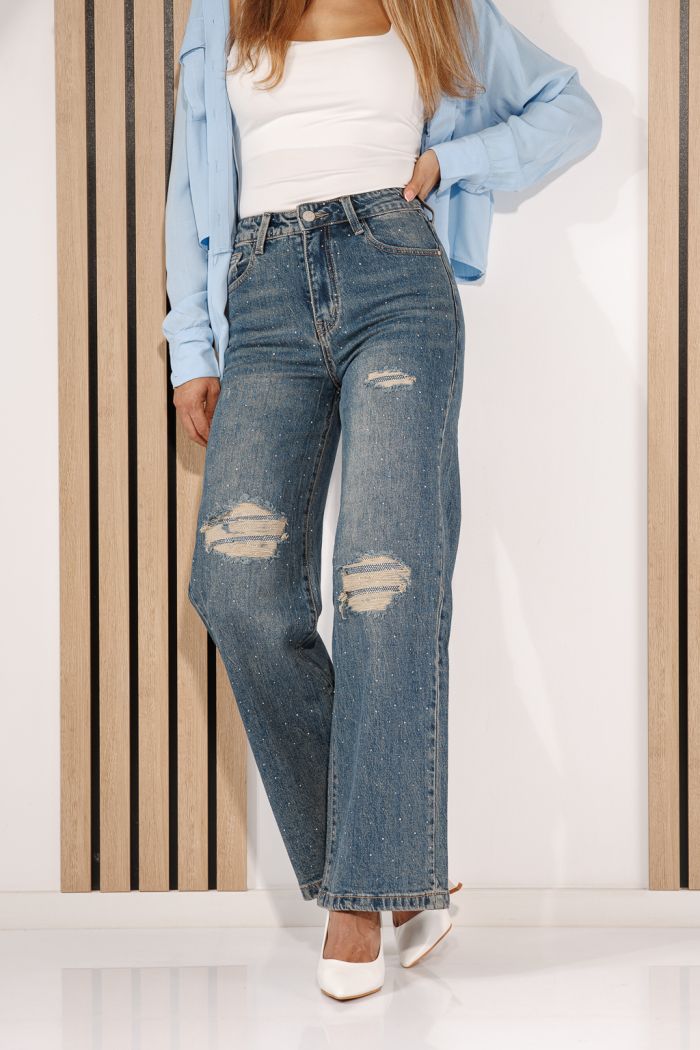 Női Wide Leg Fit farmernadrágok Neris kék #A1440