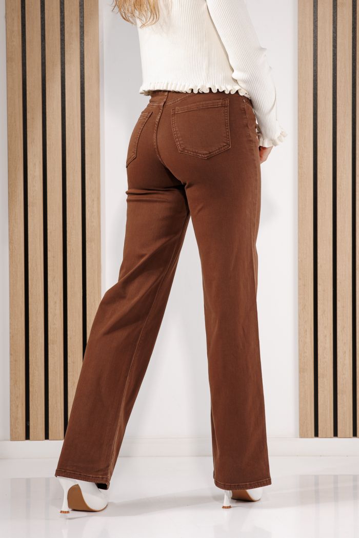 Női Wide Leg farmernadrágok Saira barna #A1432