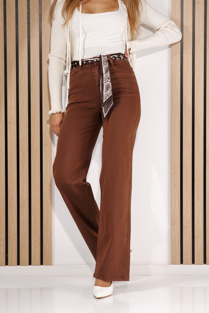 Női Wide Leg farmernadrágok Saira barna #A1432
