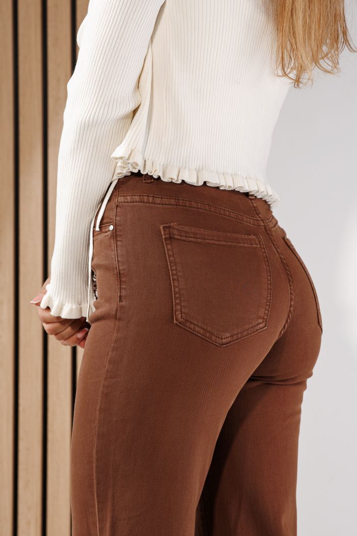 Női Wide Leg farmernadrágok Saira barna #A1432