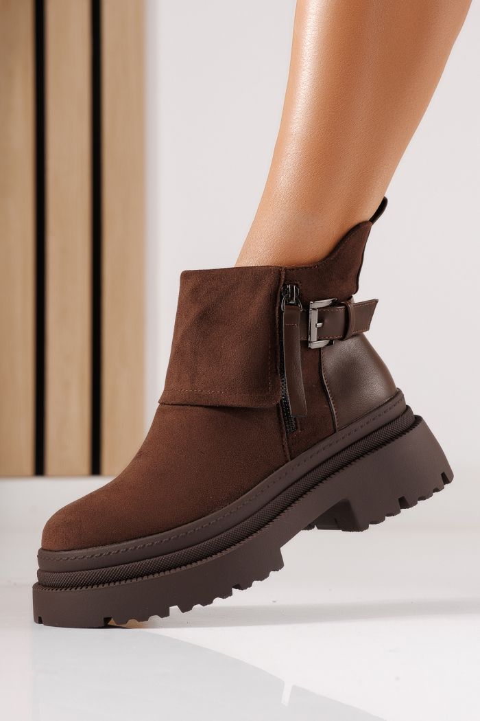 Női bélelt csizma barna ökológiai velúr bőrből készült Camilla #30054