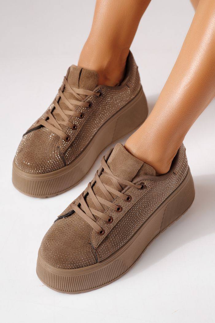 Női sportcipők khaki öko bőrből készült Luna #30101