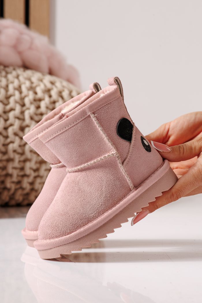 Lányoknak való rózsaszín, UGG típusú, szőrmével bélelt csizma természetes velúrbőrből Sissy #30296