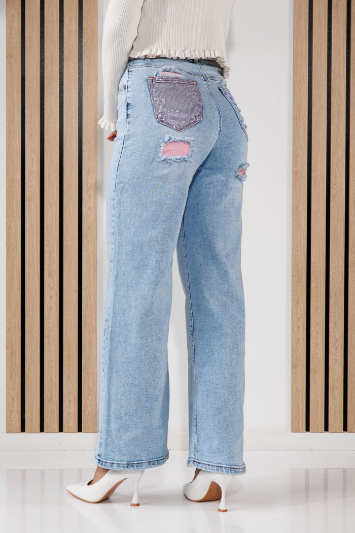 Női Wide Leg Farmernadrágok Talia Kék #A1454