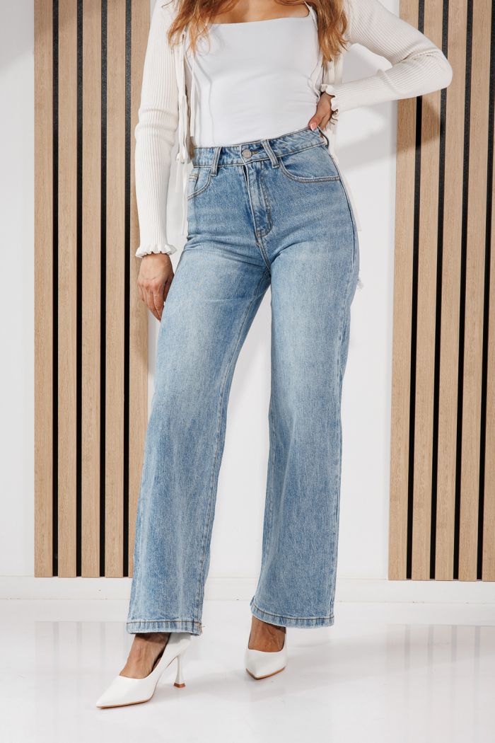 Női Wide Leg Fit Farmernadrágok Talia Kék #A1453