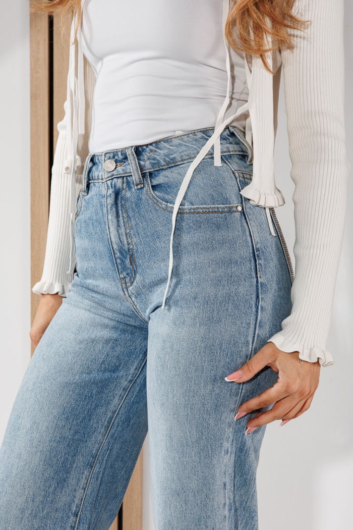 Női Wide Leg Fit Farmernadrágok Talia Kék #A1453