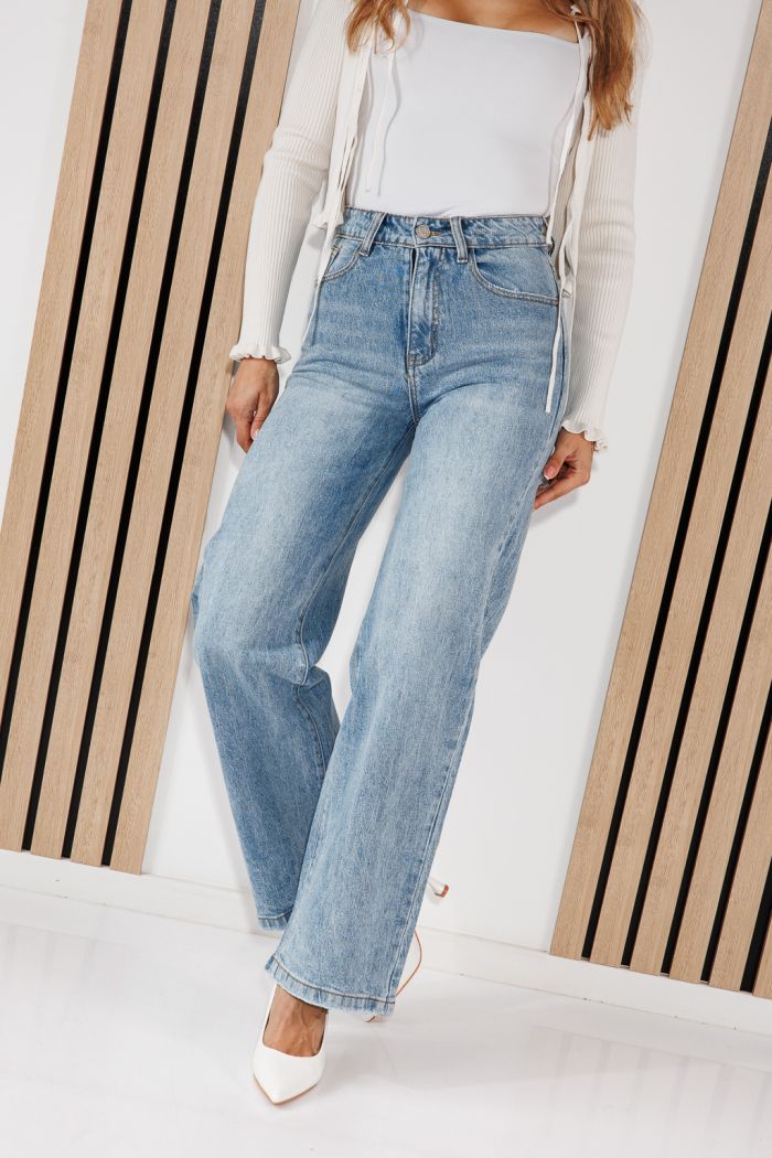 Női Wide Leg Fit Farmernadrágok Talia Kék #A1453