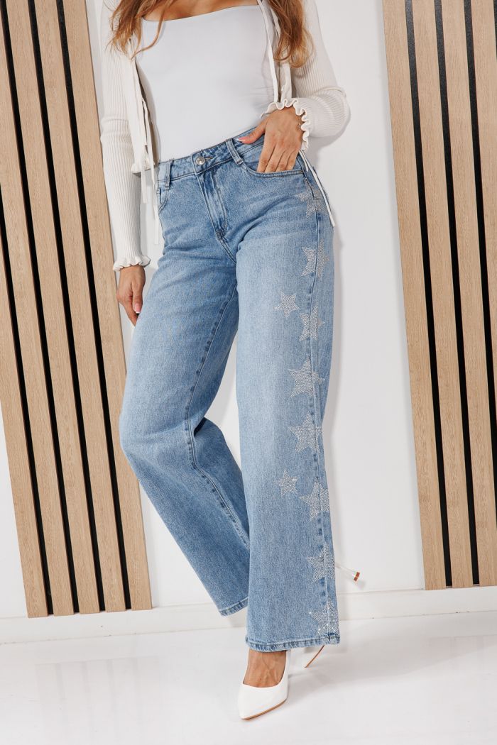 Női Wide Leg Fit Farmernadrágok Talia Kék #A1461