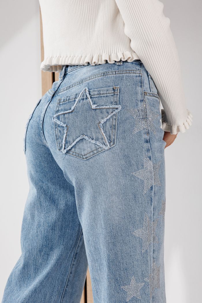 Női Wide Leg Fit Farmernadrágok Talia Kék #A1461