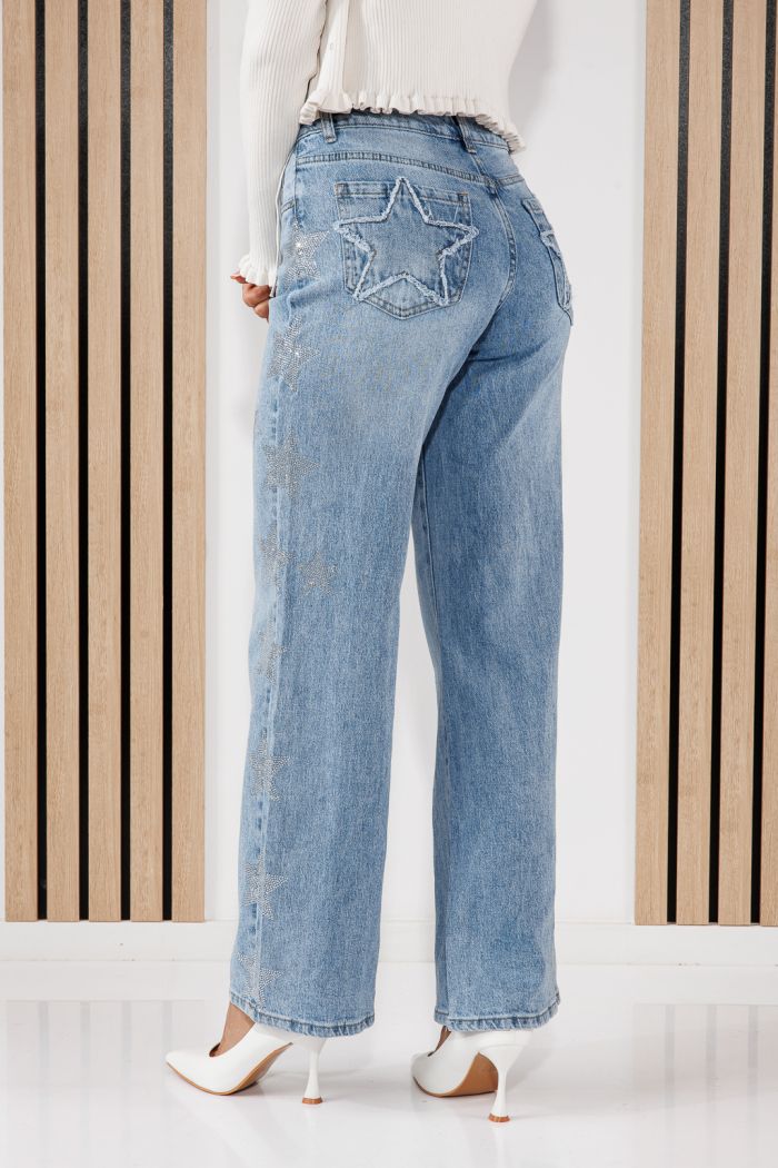 Női Wide Leg Fit Farmernadrágok Talia Kék #A1461