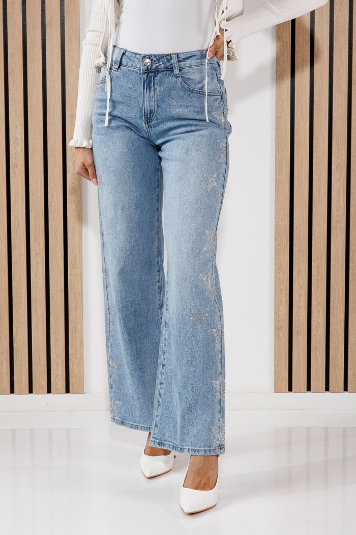 Női Wide Leg Fit Farmernadrágok Talia Kék #A1461