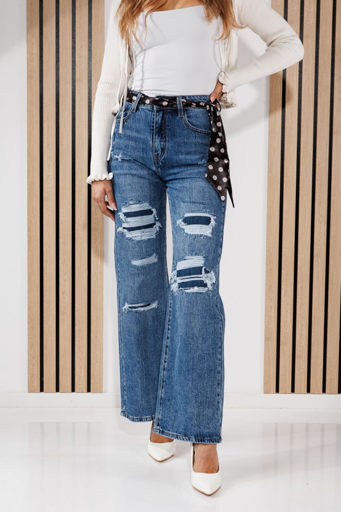Női Wide Leg Fit Farmernadrágok Dana Kék #A1456