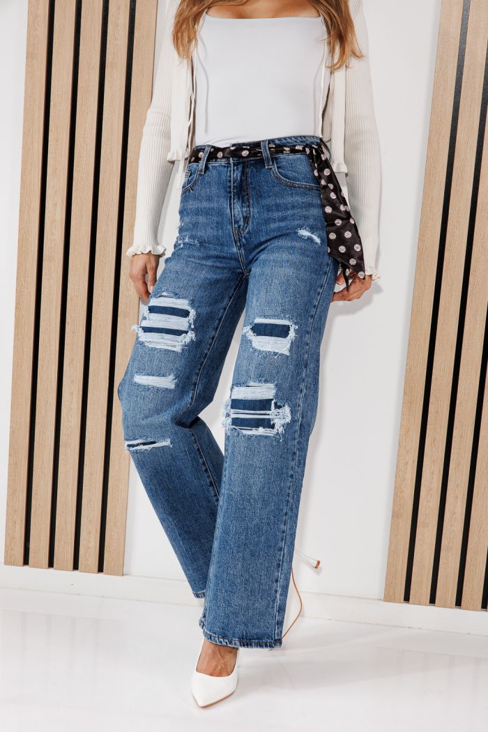 Női Wide Leg Fit Farmernadrágok Dana Kék #A1456