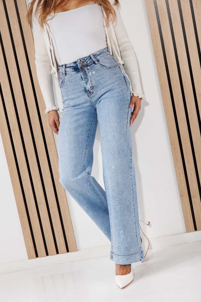 Női Wide Leg Fit Farmernadrágok Alma Kék #A1458