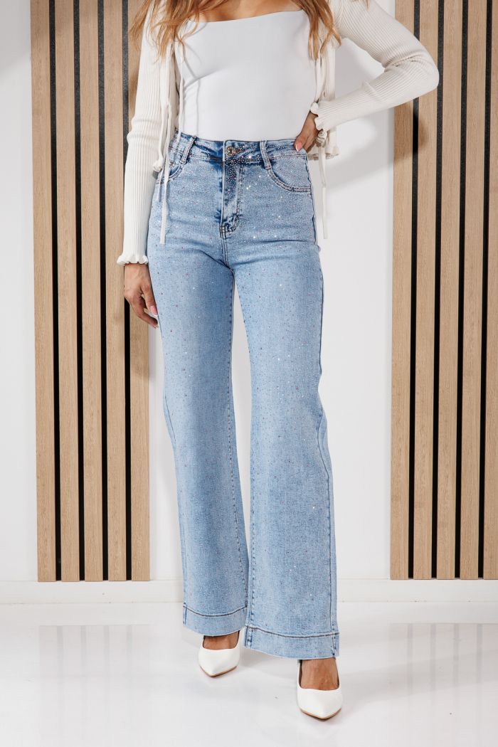 Női Wide Leg Fit Farmernadrágok Alma Kék #A1458