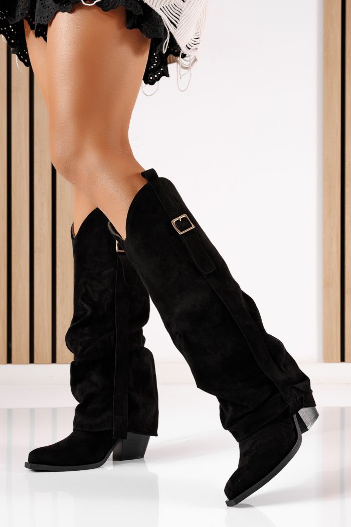 Női rövid bélelt csizma fekete ökológiai velúr bőrből készült Laleh #30720